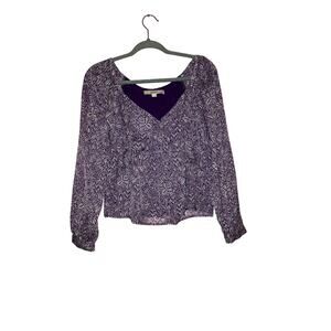 LOFT Purple Floral Long Sleeve Blouse Boho Top Size XS Petite
